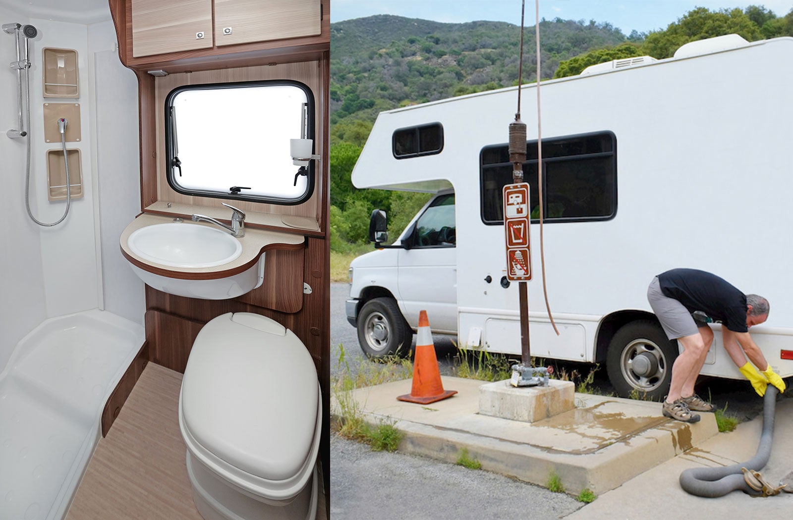 Portable RV/camper toilet and holding tank setup in Shelton, Washington