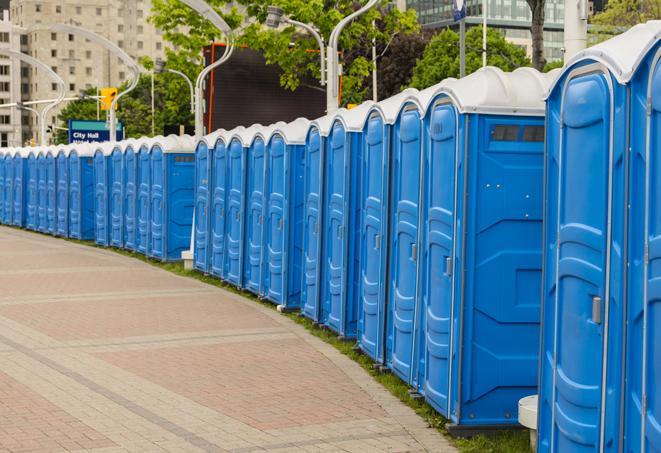 Seasonal porta potty units set up at a Shelton, Washington venue